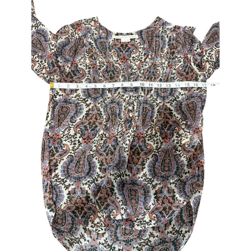 Veronica Beard Womens Size 00 Lowell Blouse Paisley Top V-Neck 3/4 Sleeves - Picture 7 of 9